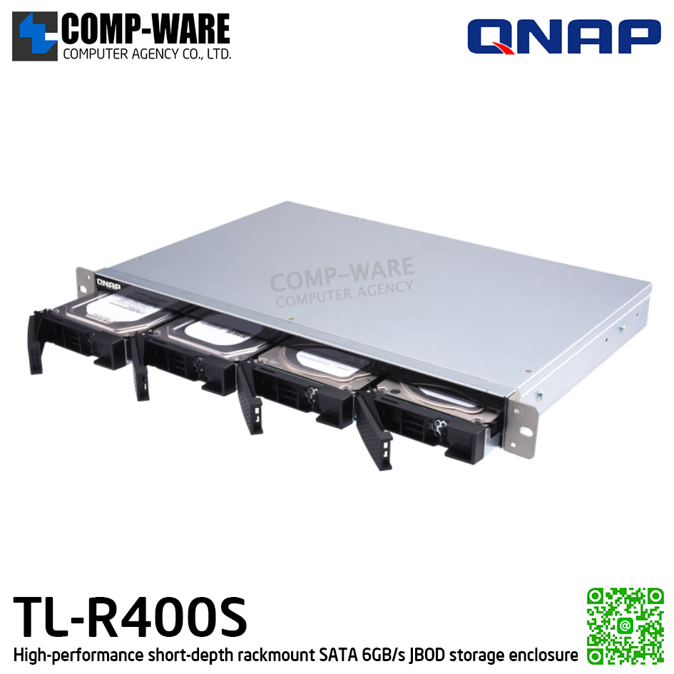 QNAP (1U 4-Bay) TL-R400S / 4 x 2.5"/3.5" SATA 6Gbps / Single PSU / 3Y Warranty / No HDD / Rail Kit RAIL-B02 - Expansion Enclosure