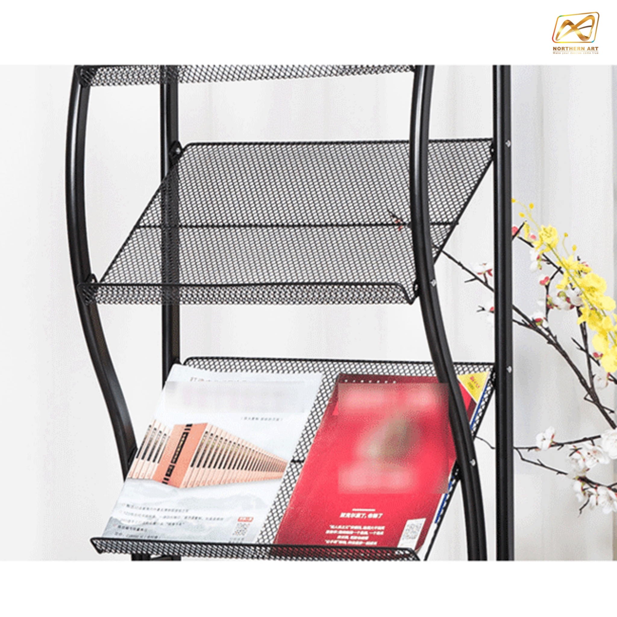 ชั้นวางโบรชัวร์เหล็ก 3 ชั้น สีดำ ขนาด (W)50 X (D)31 X (H)135 cm. ถอดประกอบได้