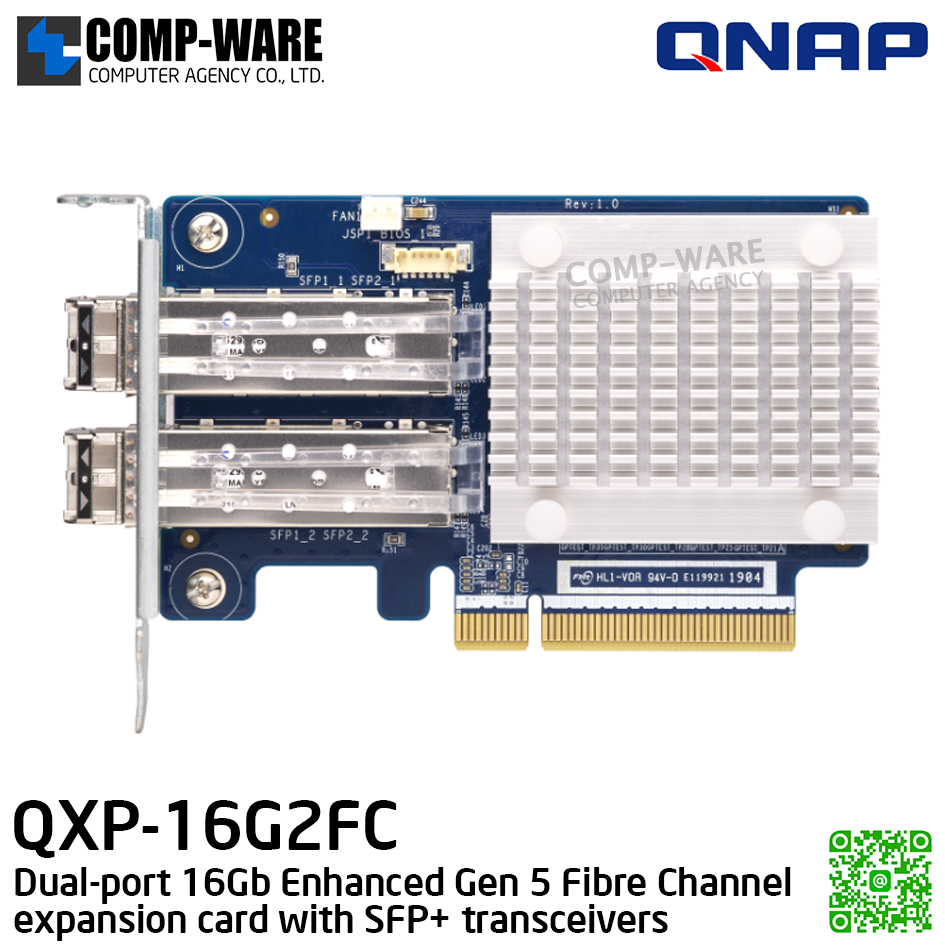 QNAP QXP-16G2FC Dual-port 16Gb Enhanced Gen 5 Fibre Channel expansion card with SFP+ transceivers - Spare Part (รับประกัน 3ปี)
