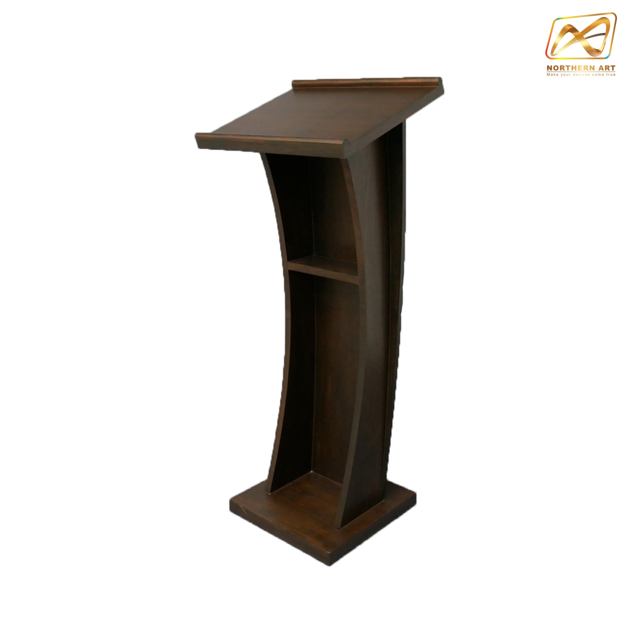 โพเดียมไม้ สีโอ๊ค ขนาด (W) 50 x (L) 40 x (H) 120 ซม.TOP เอียง พร้อมชั้นวางของ