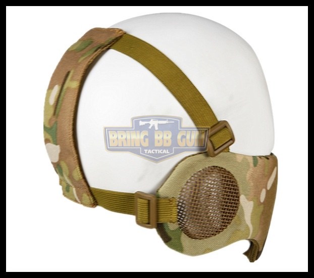 หน้ากากตะแกรงครึ่งหน้า รุ่นแก้มผ้ามีที่ปิดหู