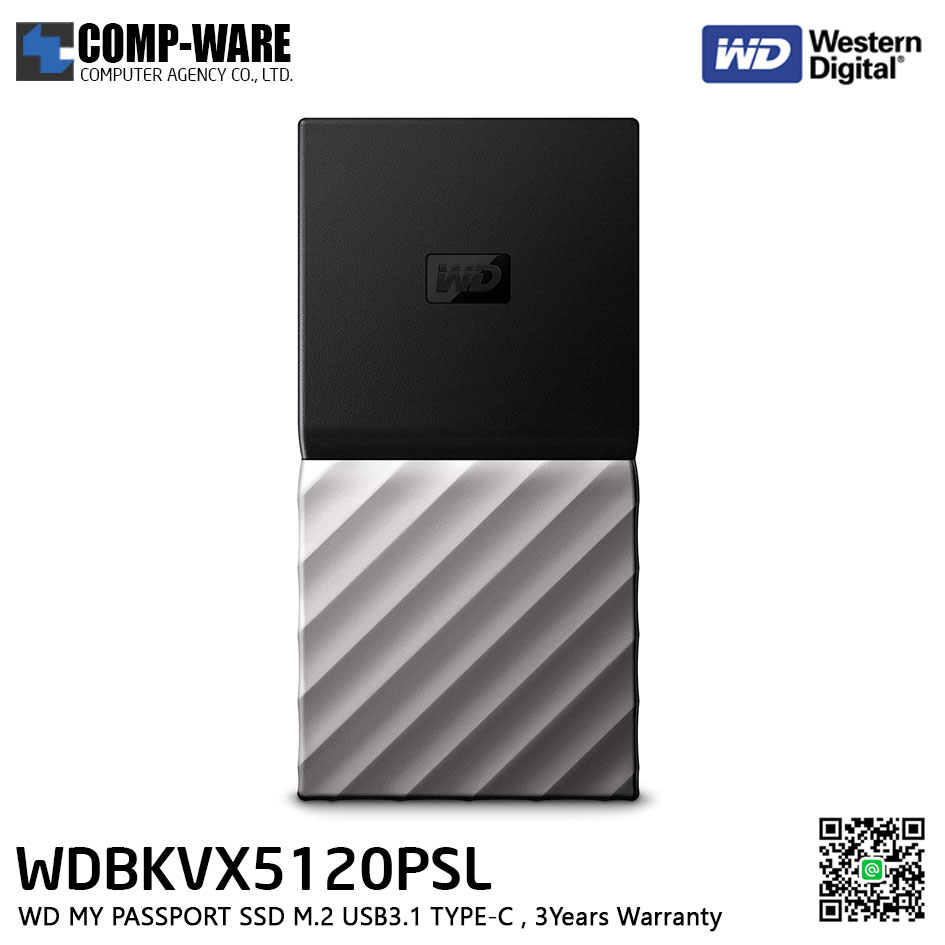WD 512GB MY PASSPORT SSD Portable Storage - USB 3.1 (Type-C) - Black-Gray - WDBKVX5120PSL