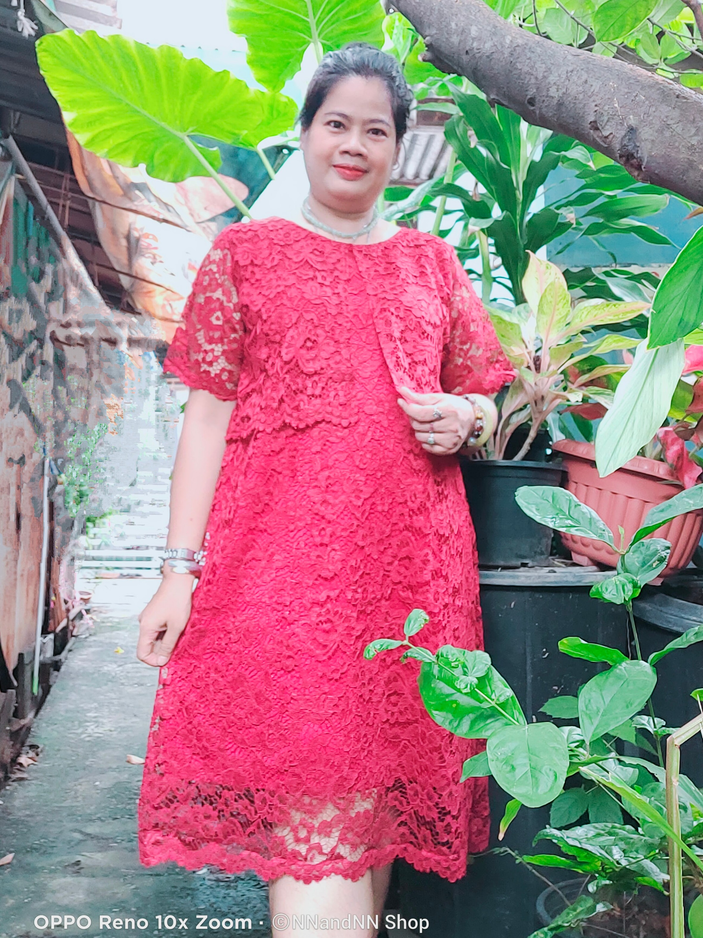 NNandNN Shop 2 0034 เดรสลูกไม้ คอกลม แขนกระบอก พื้น หลายสี 46