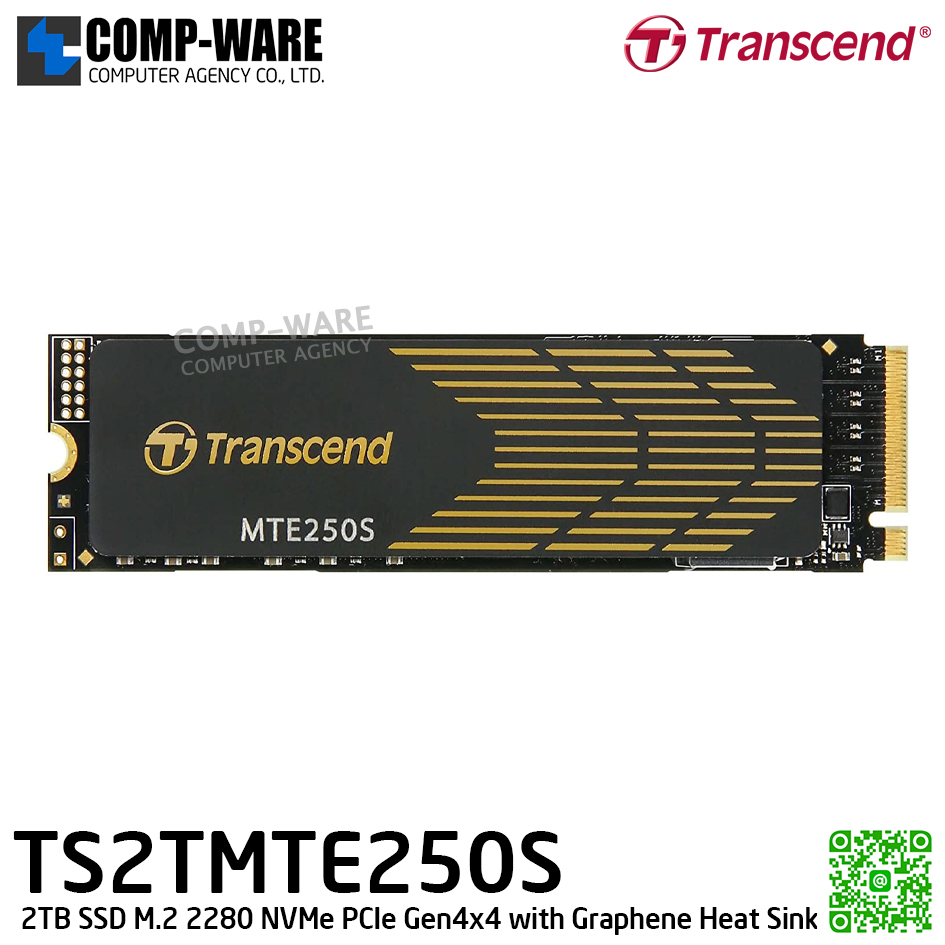 Transcend MTE250S 2TB SSD M.2 2280 NVMe PCIe Gen4x4 with Graphene Heat Sink , 3D TLC , TS2TMTE250S - 5Y Warranty