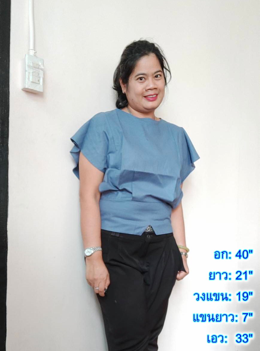 NNandNN Shop 4 0009 เสื้อลินินคอกลมปีกผีเสื้อ สีพื้น 40"