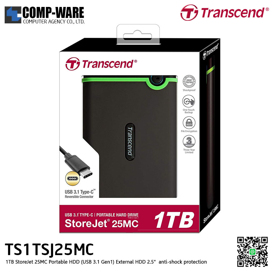 Transcend 1TB StoreJet 25MC Portable HDD (USB 3.1 Gen1) External HDD 2.5" anti-shock protection - TS1TSJ25MC