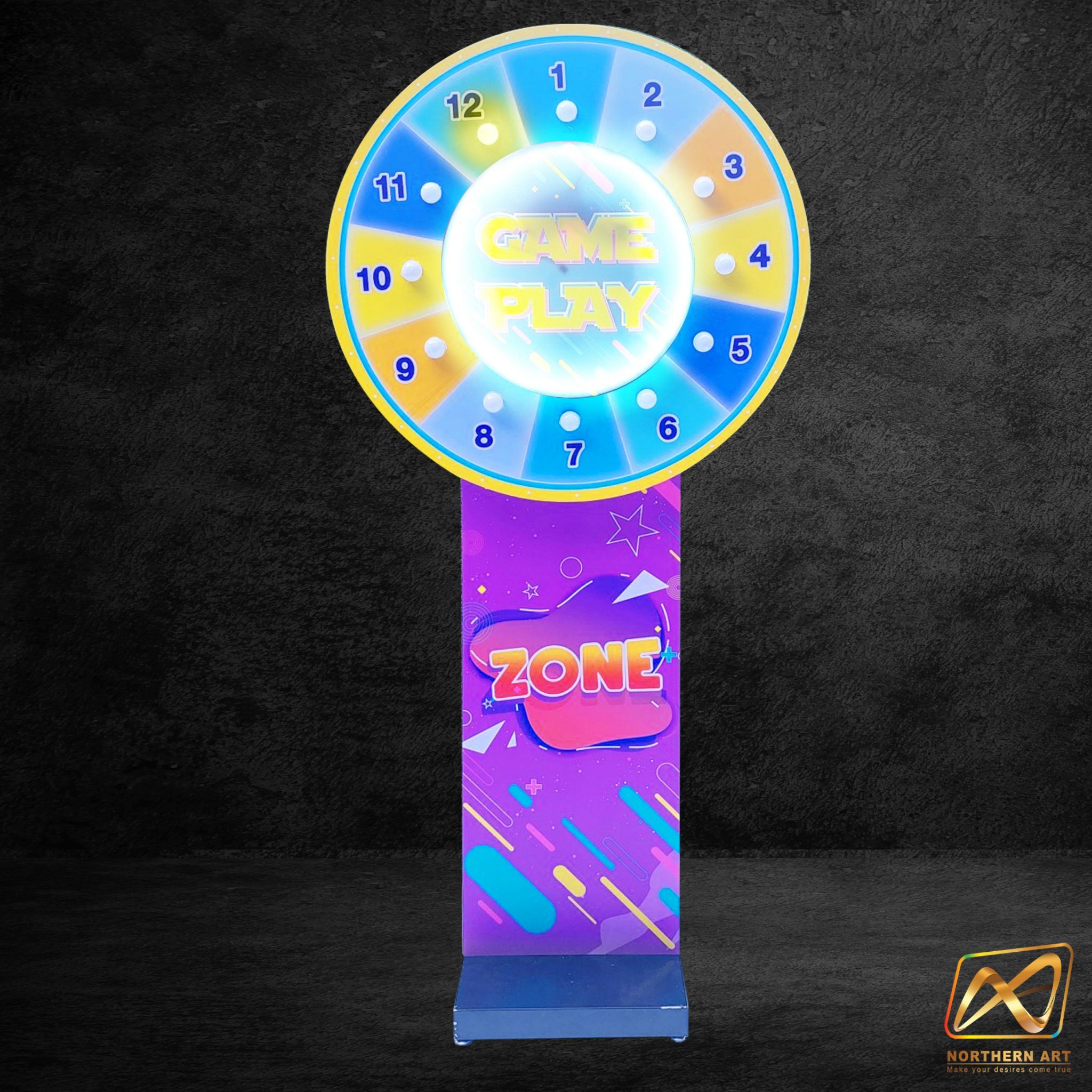 เกมส์วงล้อไฟฟ้า LED รุ่นB ระบบสัมผัส พร้อมไฟกระพริบเปลี่ยนสีได้ ขนาดวงล้อ 80 ซม.สูง 170 ซม. ถอดประกอบได้