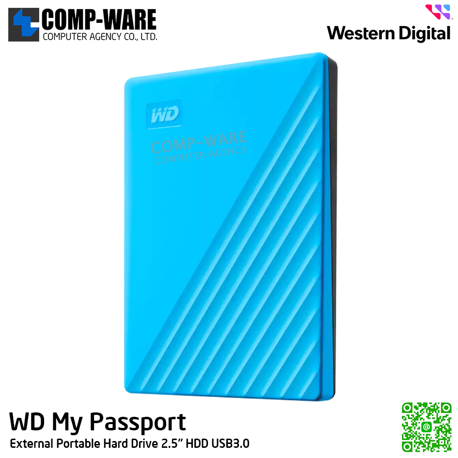 WD 1TB My Passport External Portable Hard Drive 2.5" HDD USB3.0 (Blue) WDBYVG0010BBL-WESN รับประกัน 3 ปี