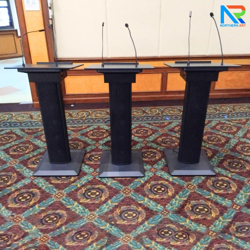 โพเดียมพร้อมไมค์ MI-01 ขนาด (W)58 X (L)38 X (H)110 cm. พร้อมไมค์ก้าน1ชุดพร้อมโคมไฟส่องสว่าง มีลำโพงในตัว