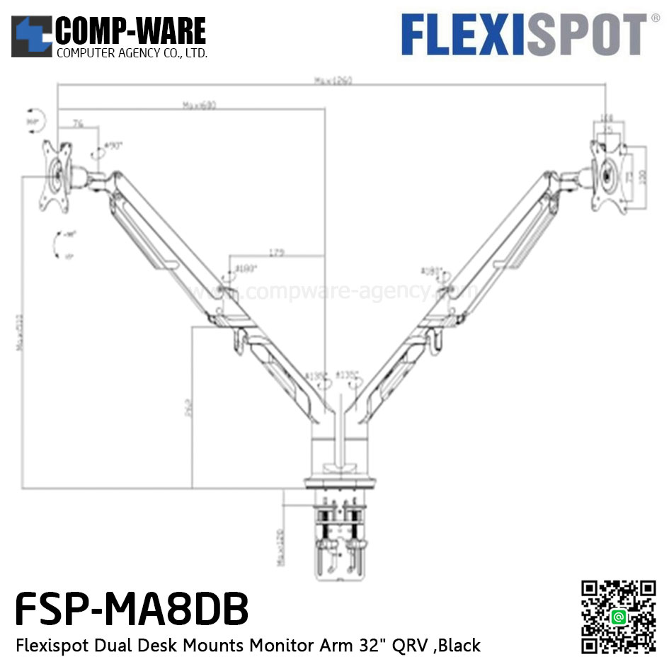 Flexispot FSP-MA8DBK Dual Desk Mounts Monitor Arm 32" QRV ,Black
