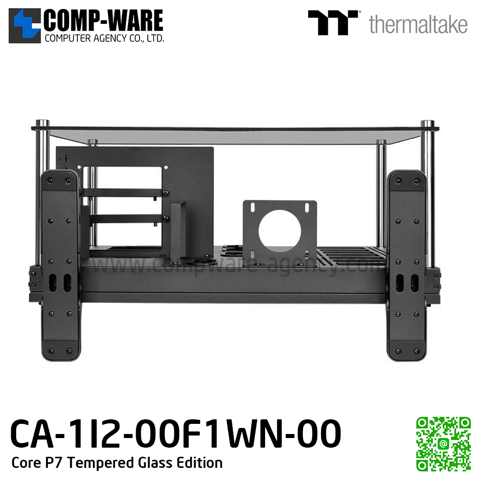 Thermaltake Core P7 Tempered Glass Edition E-ATX full-tower chassis with one tempered glass window and four installation angle options. CA-1I2-00F1WN-00