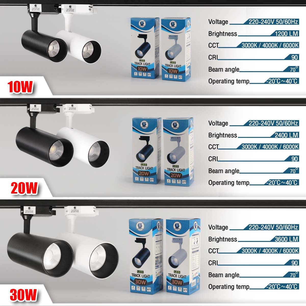 โคมไฟแทรคไลท์ บอดี้ขาว และ ดำ ขนาด10w มี แสงขาว แสงคลูไวท์ และ แสงวอมไวท์