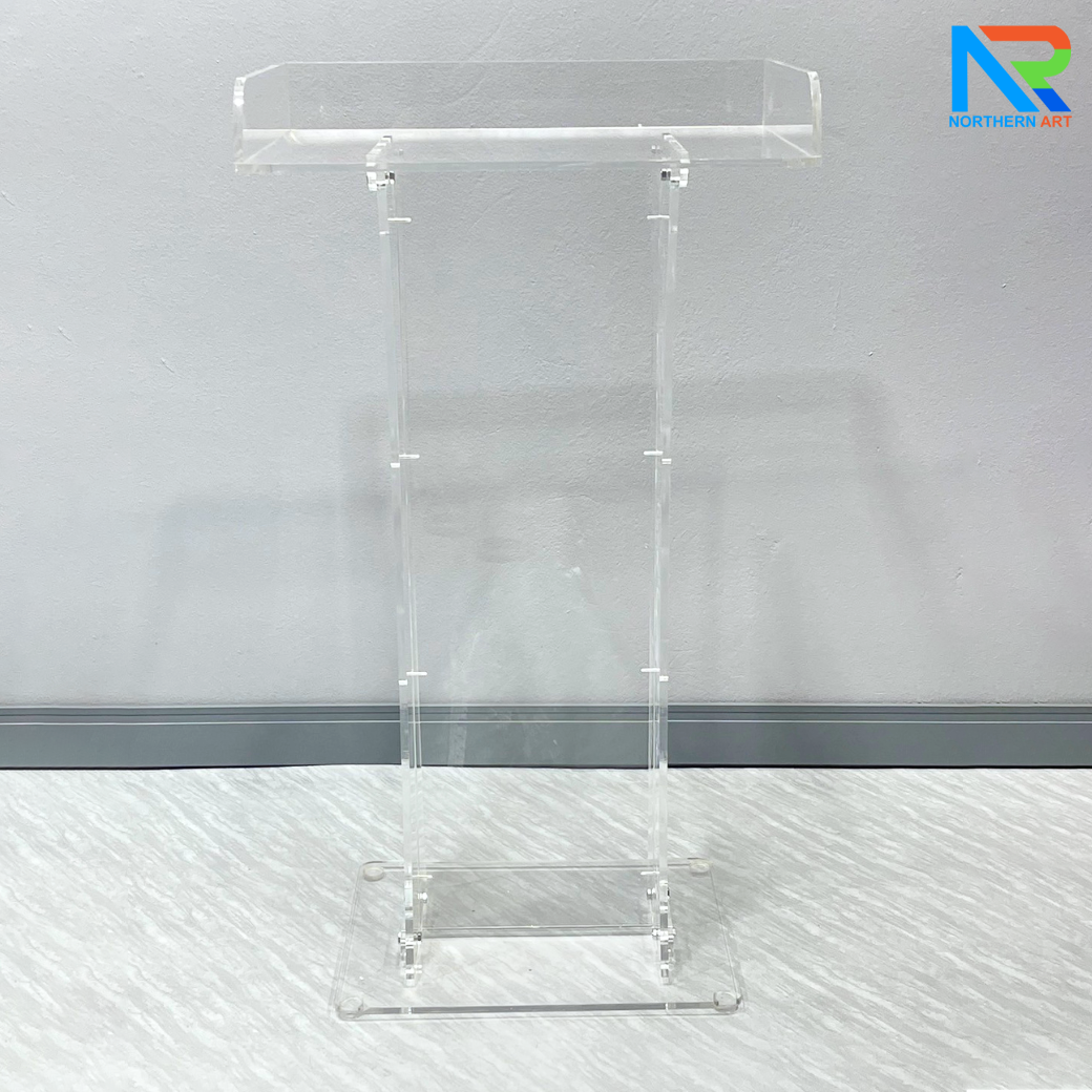 โพเดียม อะคริลิคใส ขนาด(W)60 x (L)42 x (H)109 cm. TOP ตรงพร้อมกันตก 3 ด้าน วัสดุอะคริลิคใส หนา 9.5 มม.