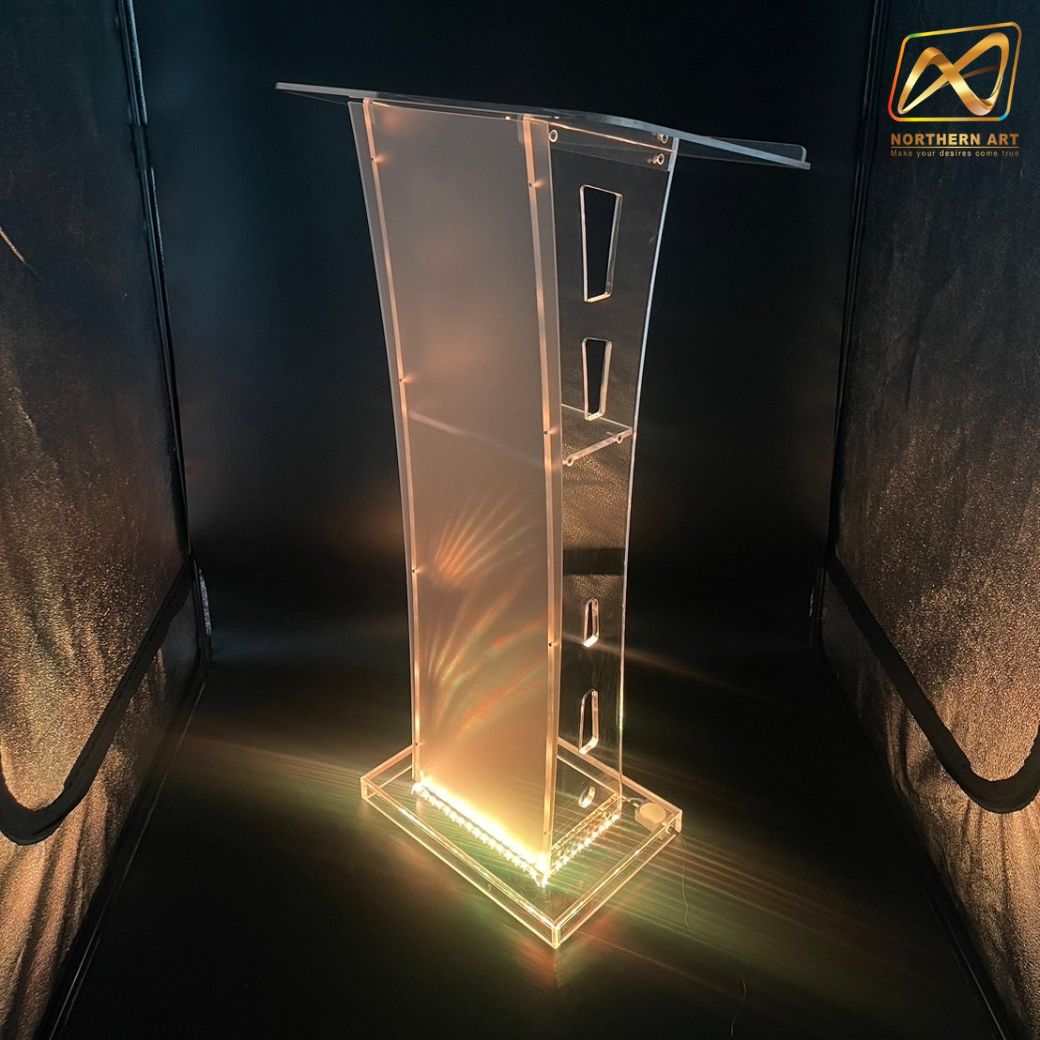 โพเดียม อะคริลิค เรืองแสงLED เปลี่ยนสีได้ พร้อมรีโมท ขนาด 60x40x114 cm.