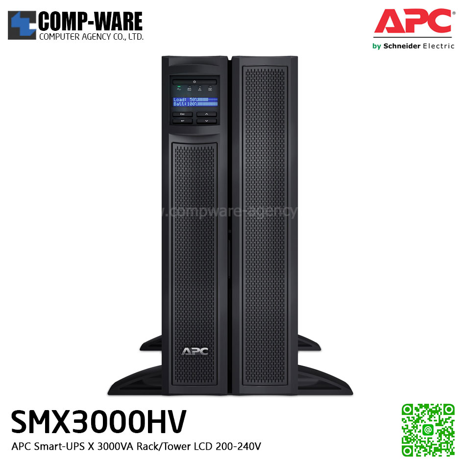 APC SMX Series Smart-UPS X 3000VA Short Depth Tower/Rack Convertible,LCD ,200-240V , SmartSlot สำหรับใส่ network card (ต้องซื้อเพิ่มเป็น option), รองรับbattery pack สูงสุด 10 pack APC-SMX3000HV