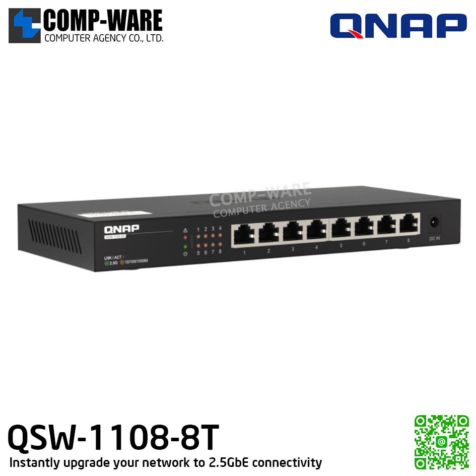 QNAP Switch (8-Port) QSW-1108-8T / Realtek RTL8371 / 2.5Gbps with RJ45, unmanaged switch / Adapter Power / 2Y Warranty