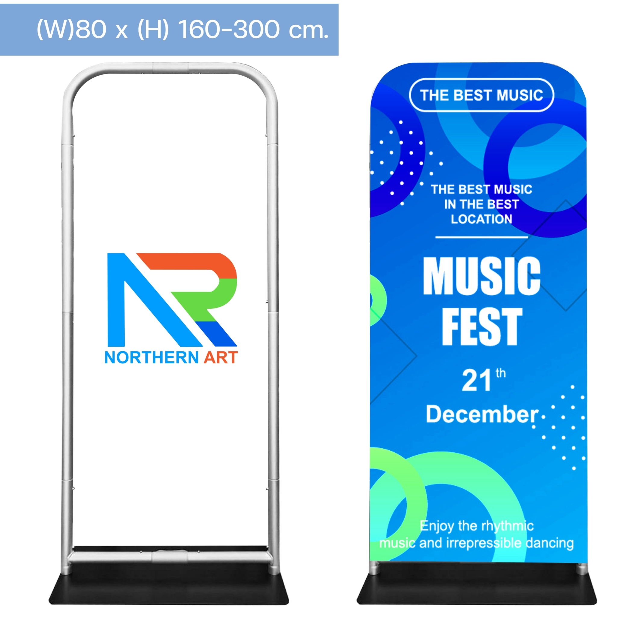 แบคดรอปผ้า รุ่นตรง ขนาด (W)80 x (H) 160-300 cm.โครงอะลูมิเนียม ฐานเหล็กสีดำ ถอดประกอบได้