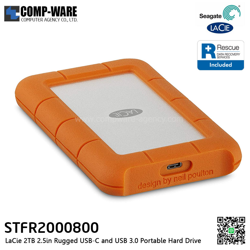 Seagate LaCie 2TB 2.5in Rugged USB-C and USB 3.0 Portable Hard Drive - STFR2000800