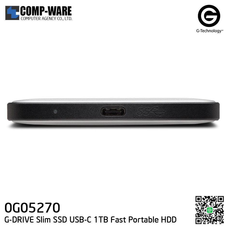 G-Technology G-DRIVE Slim SSD USB-C 1TB Fast Portable Hard Drive Silver - 0G05270