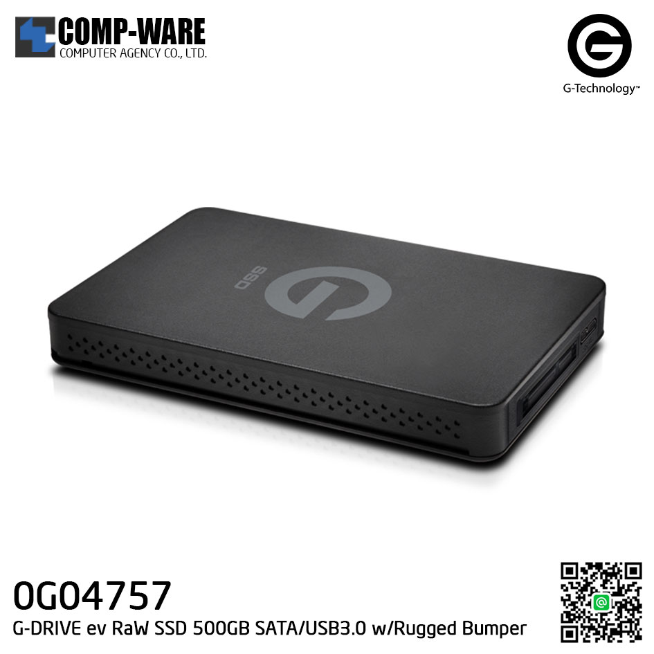 G-Technology G-DRIVE ev RaW SSD 500GB SATA / USB3.0 Portable Hard Drive with Rugged Bumper - 0G04757