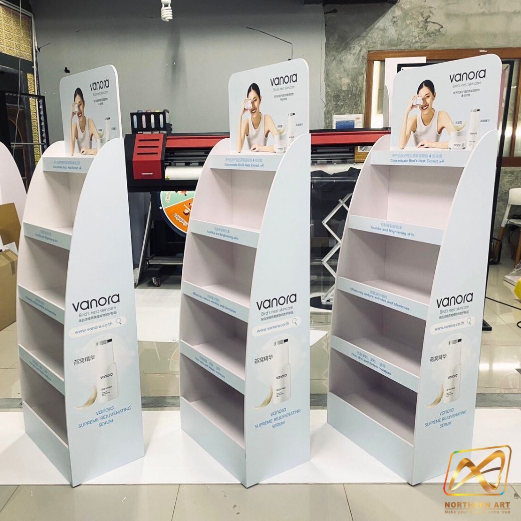 ชั้นวางสินค้าพลาสวูด 5 ชั้น ขนาด (W)50 x (D)30 x (H)150 ซม. วัสดุพลาสวูดหนา 8 มม.