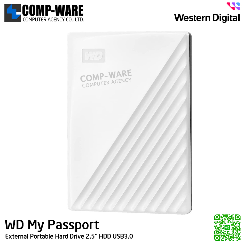 WD 2TB My Passport External Portable Hard Drive 2.5" HDD USB3.0 (White) WDBYVG0020BWT-WESN รับประกัน 3 ปี
