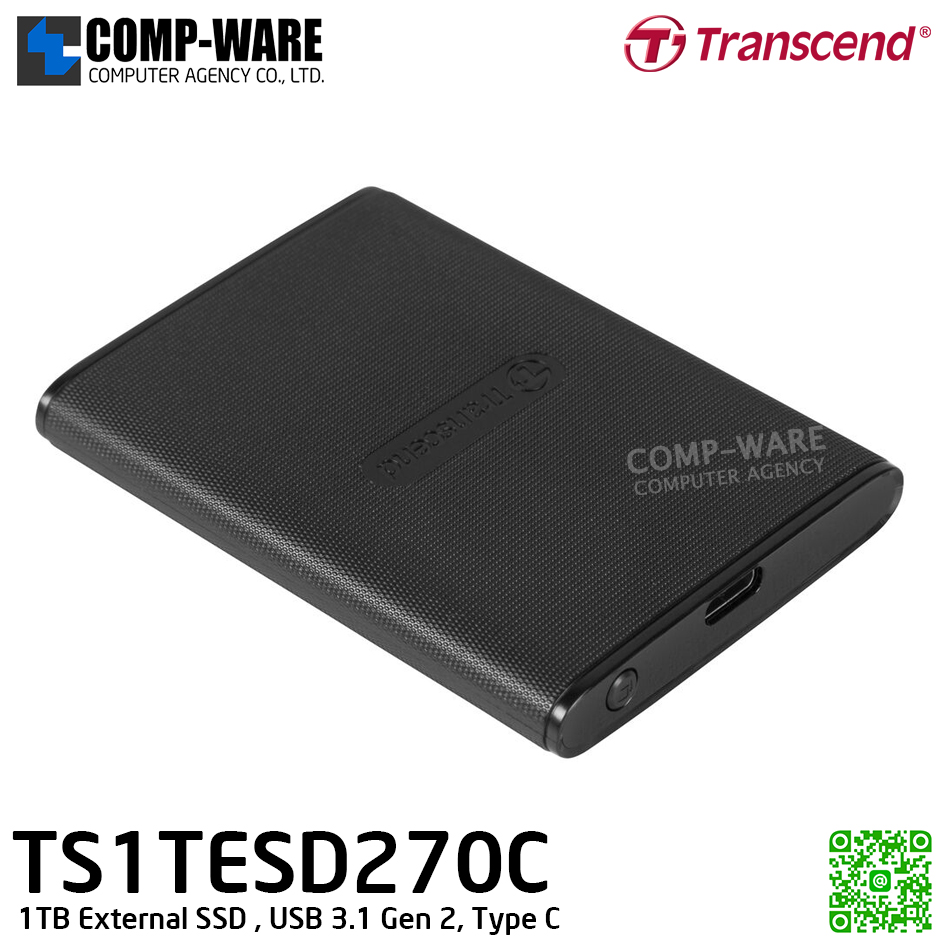 Transcend ESD270C 1TB External SSD , USB 3.1 Gen 2, Type C , TS1TESD270C - 3Y Warranty - Portable SSD