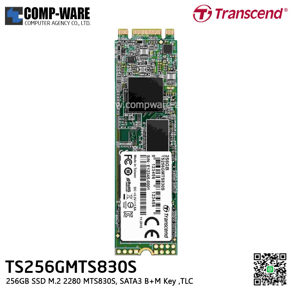Transcend MTS830S 256GB SSD M.2 2280 , SATA3 B+M Key ,TLC TS256GMTS830S - 5Y Warranty