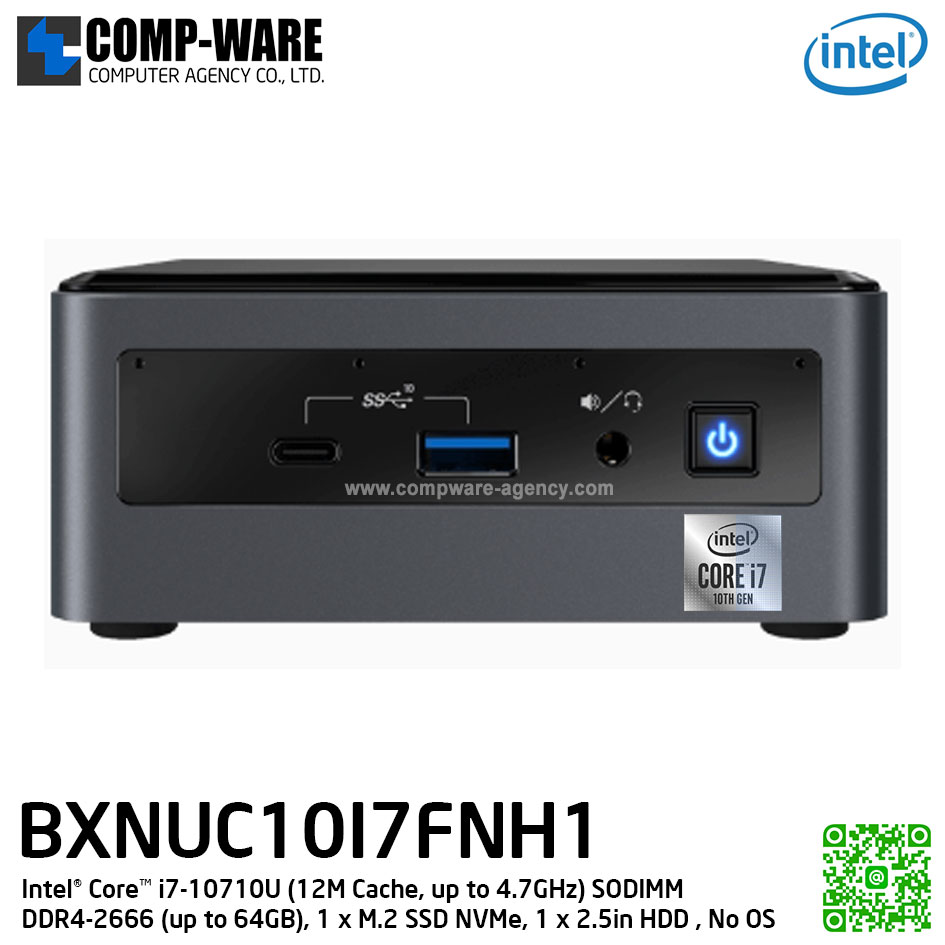Intel NUC10I7FNH Mini PC NUC Tall Kit - Intel® Core™ i7-10710U (12M Cache, up to 4.7GHz) SODIMM DDR4-2666 (up to 64GB), 1 x M.2 SSD NVMe, 1 x 2.5in HDD , No OS [BXNUC10I7FNH1]