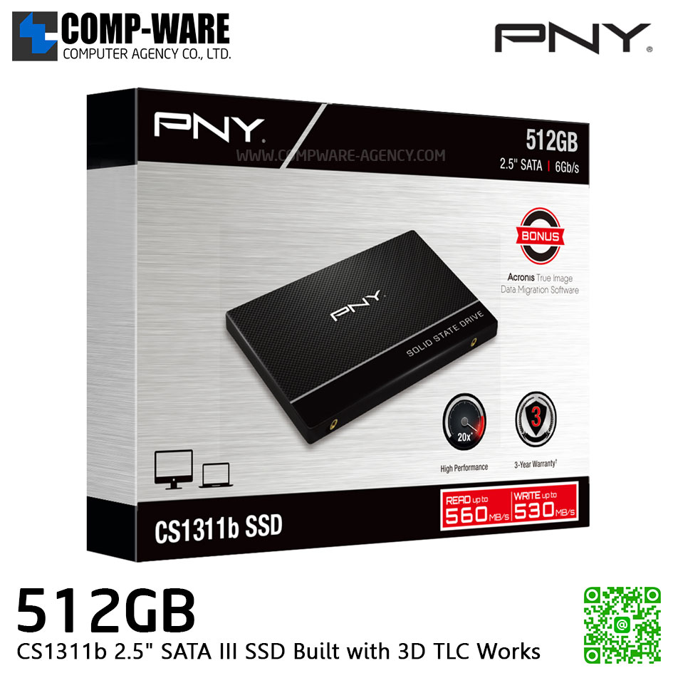 PNY 512GB CS1311b 2.5" SATA III SSD SSD7CS1311B-512-RB Built with 3D TLC Works with Desktops or Laptops 20X faster