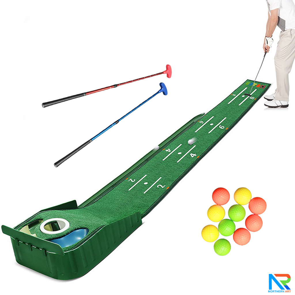 เกมส์กอล์ฟ ขนาด (W)30 x (L)284 x (H)10 cm. พร้อมไม้พัตเตอร์ปรับระดับได้ 1 อัน และลูกกอล์ฟโฟม 10 ลูก