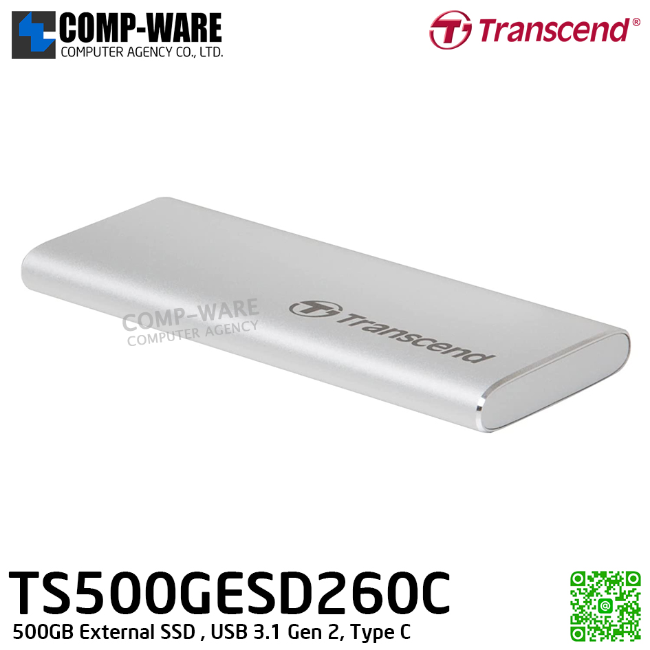 Transcend ESD260C 500GB External SSD , USB 3.1 Gen 2, Type C , TS500GESD260C - 3Y Warranty - Portable SSD