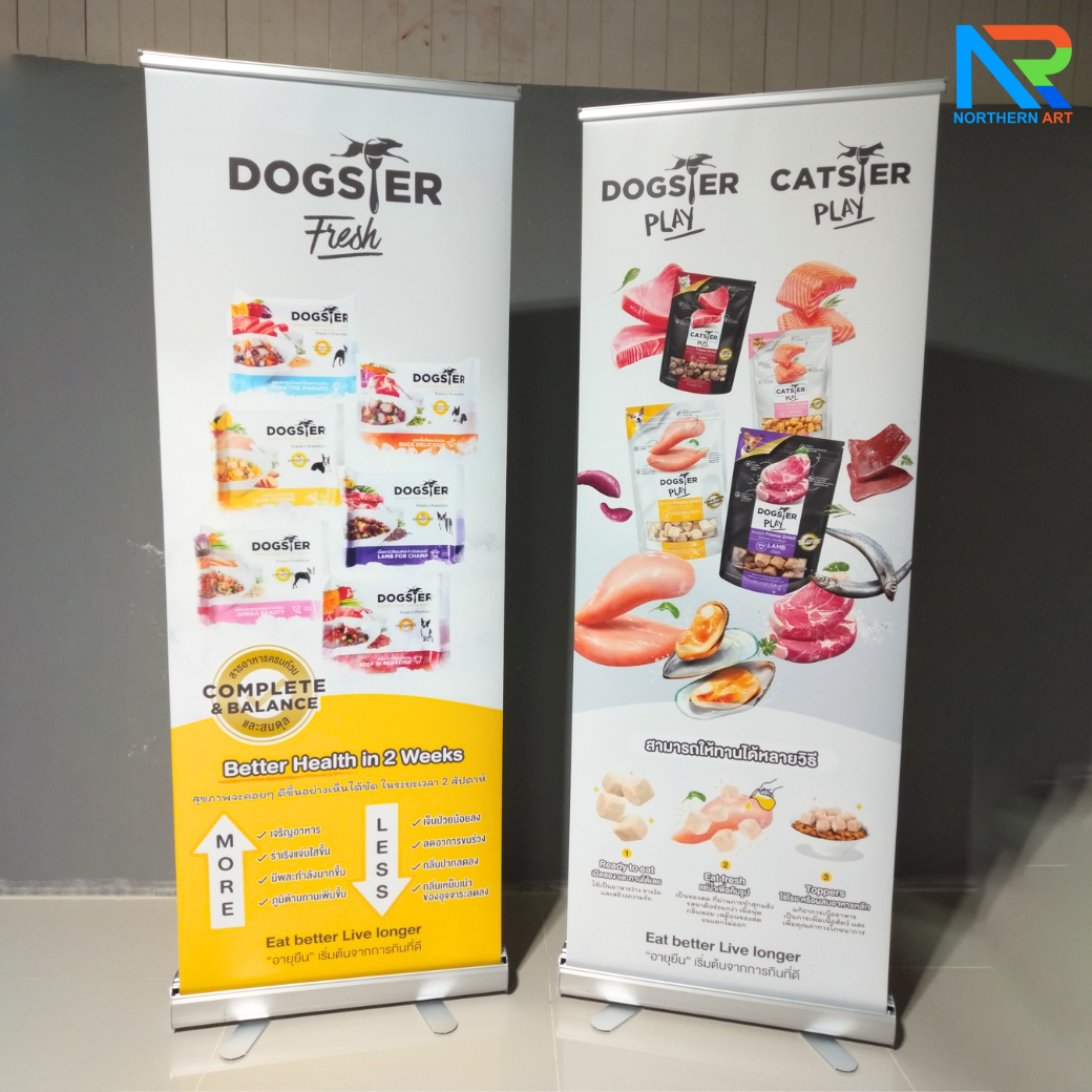 ROLL UP GRADE A โรลอัพ ขนาด 60x160 ซม. โครงสร้างอะลูมิเนียมทั้งชุด แข็งแรง ทนทาน ม้วนเก็บได้ พกพาสะดวก