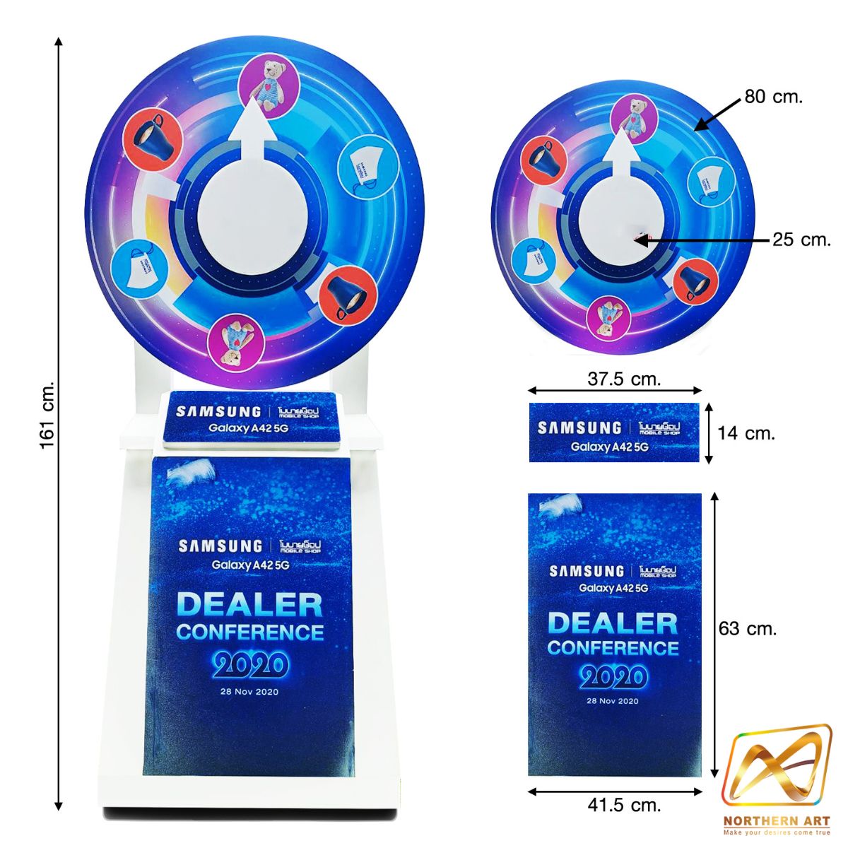 เช่าเกมส์วงล้อไม้ตั้งพื้น แบบหมุน ขนาดวงล้อ 80 ซม. สูง 161 ซม. พร้อมล้อเลื่อน มีตู้เก็บของ