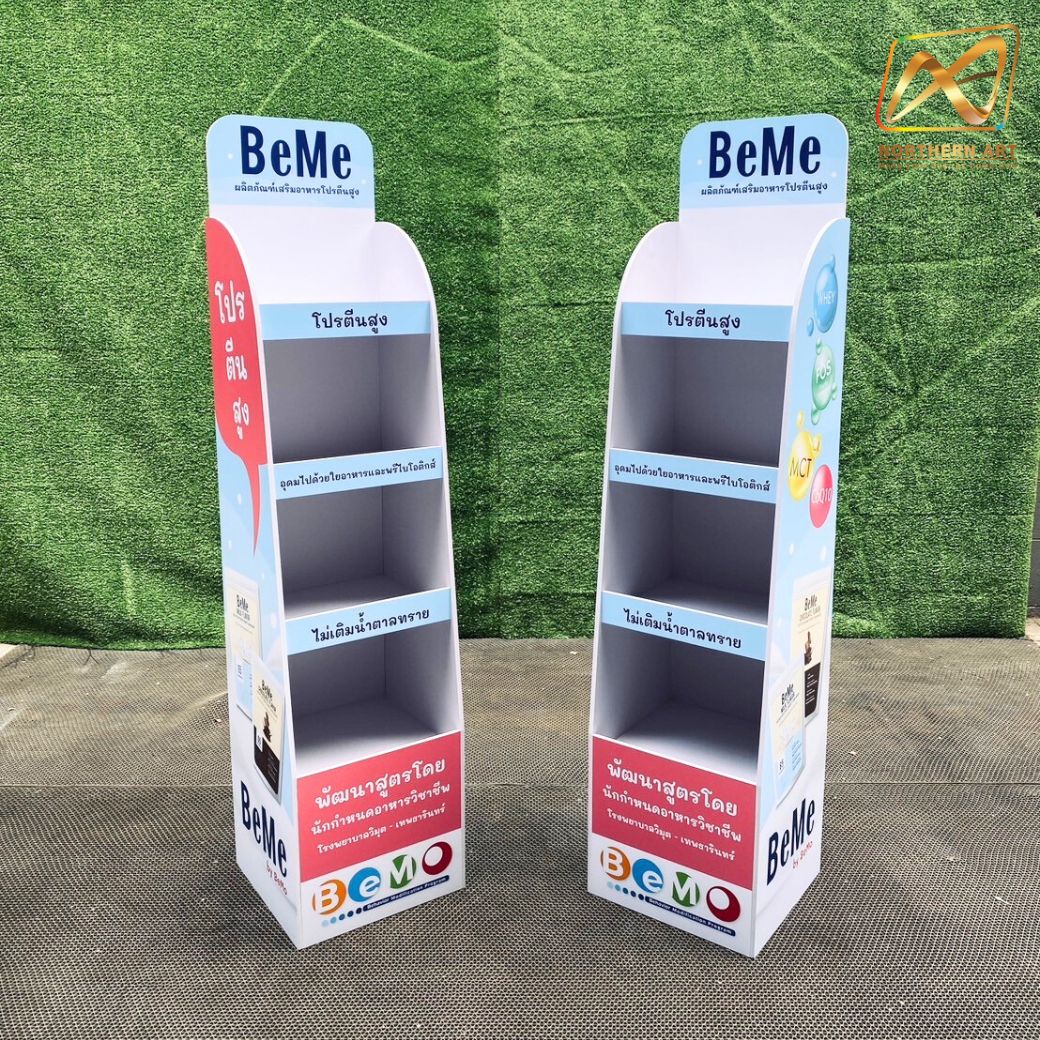 ชั้นวางสินค้าพลาสวูด 4 ชั้น ขนาด (W)30 x (D)30 x (H)135 ซม. พลาสวูดหนา 8 มม.พร้อมงานพิมพ์สติ๊กเกอร์ สำเนา