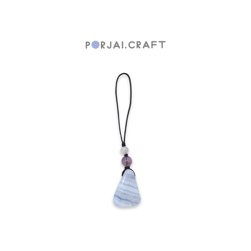 Blue Lace Agate Free Form Keychain พวงกุญแจบลูเลสอาเกต