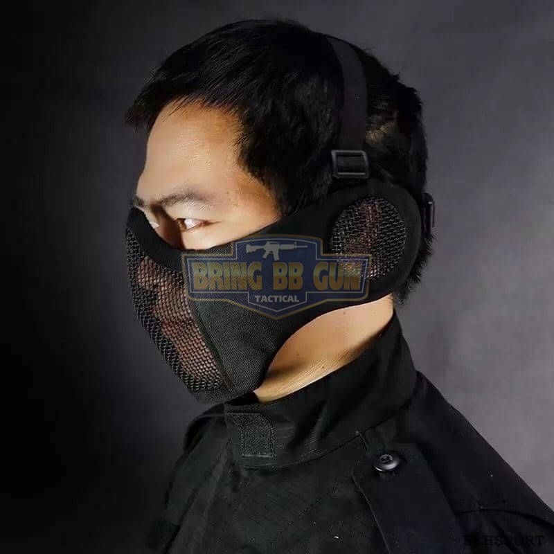 หน้ากากตะแกรงครึ่งหน้า รุ่นแก้มผ้ามีที่ปิดหู