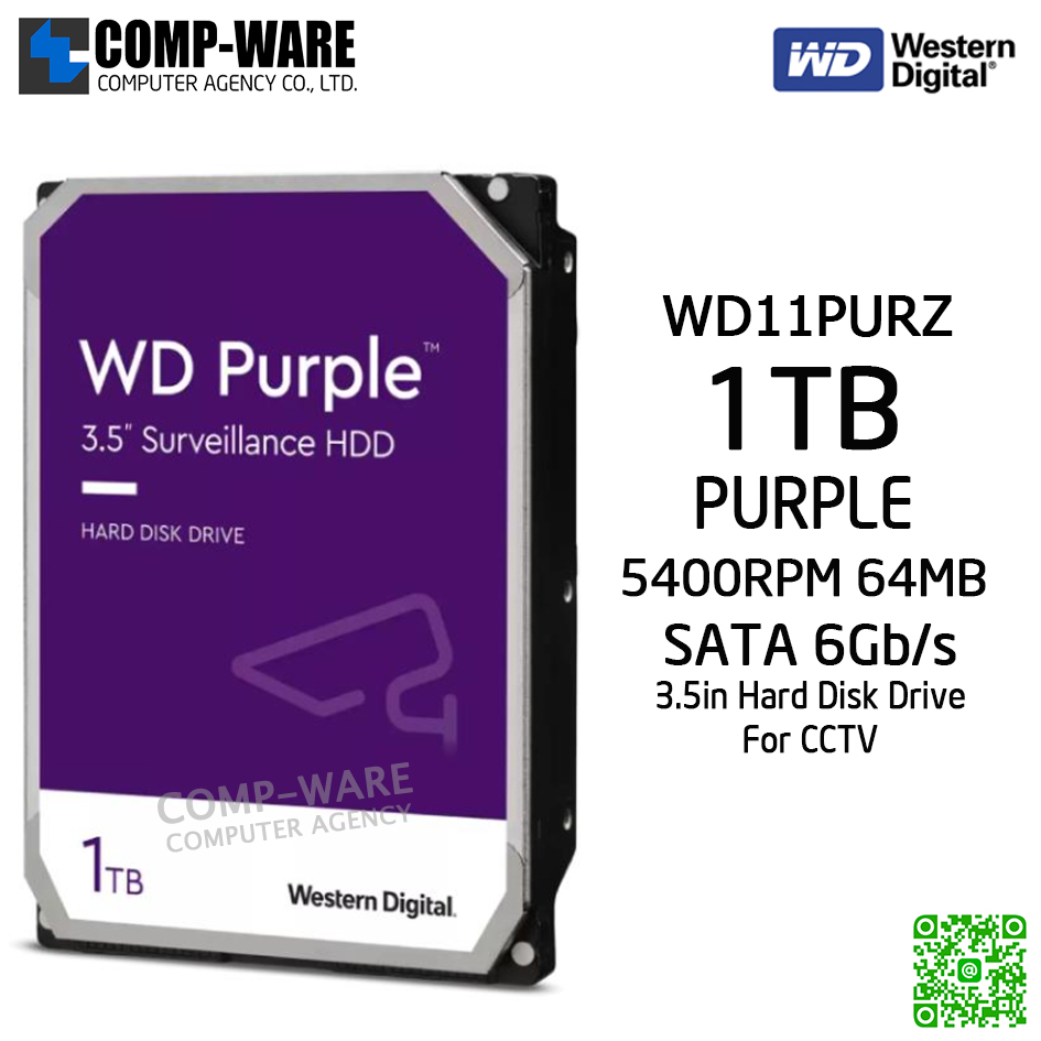 WD Purple 1TB AV Surveillance Hard Disk Drive - 5400RPM SATA 6Gb/s 64MB Cache 3.5 Inch - WD11PURZ