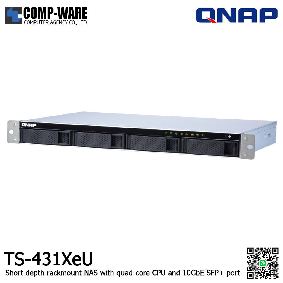 QNAP NAS (1U 4-Bay) TS-431XeU / Annapurna Labs Alpine AL-314 / 8GB RAM / 2x GbE , 1x 10GbE SFP+ / Single Power Supply / Rail Kit RAIL-B02 / No HDD / 3Y Warranty / TS-431XeU-8G