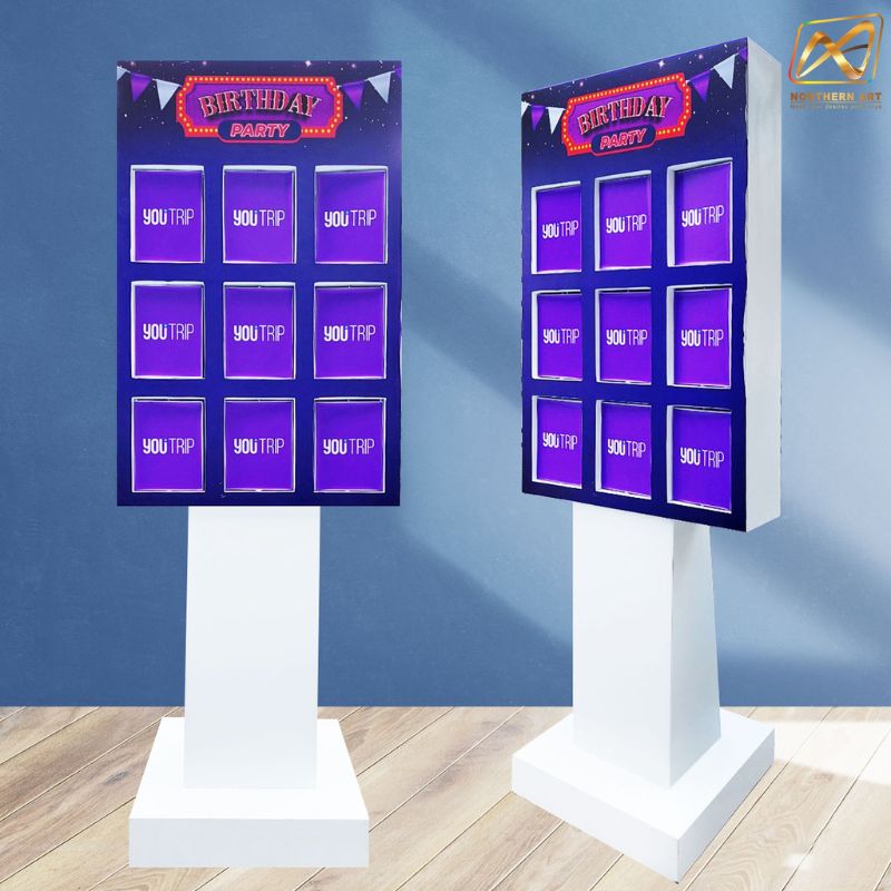 เช่าเกมส์เปิดป้ายตั้งพื้น 9 ช่อง Matching game ขนาด (W)60 x (H)170 cm.พร้อมงานพิมพ์แผ่นป้ายเปิด 18 แผ่น