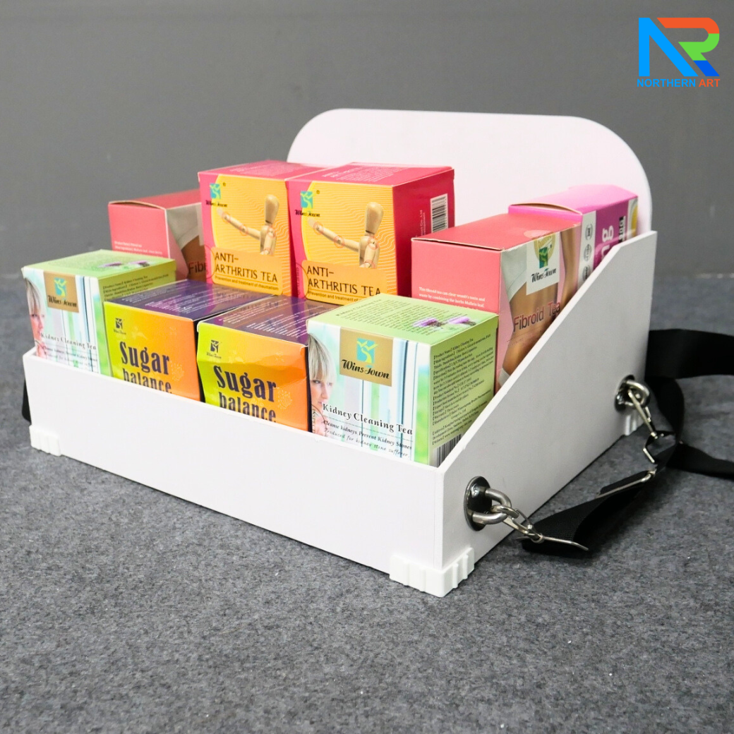 SAMPLING MOBILE TRAY ถาดแจกเคลื่อนที่ ขนาด (W)40 x (D)30 x (H)23 cm. พร้อมสายคล้องคอ