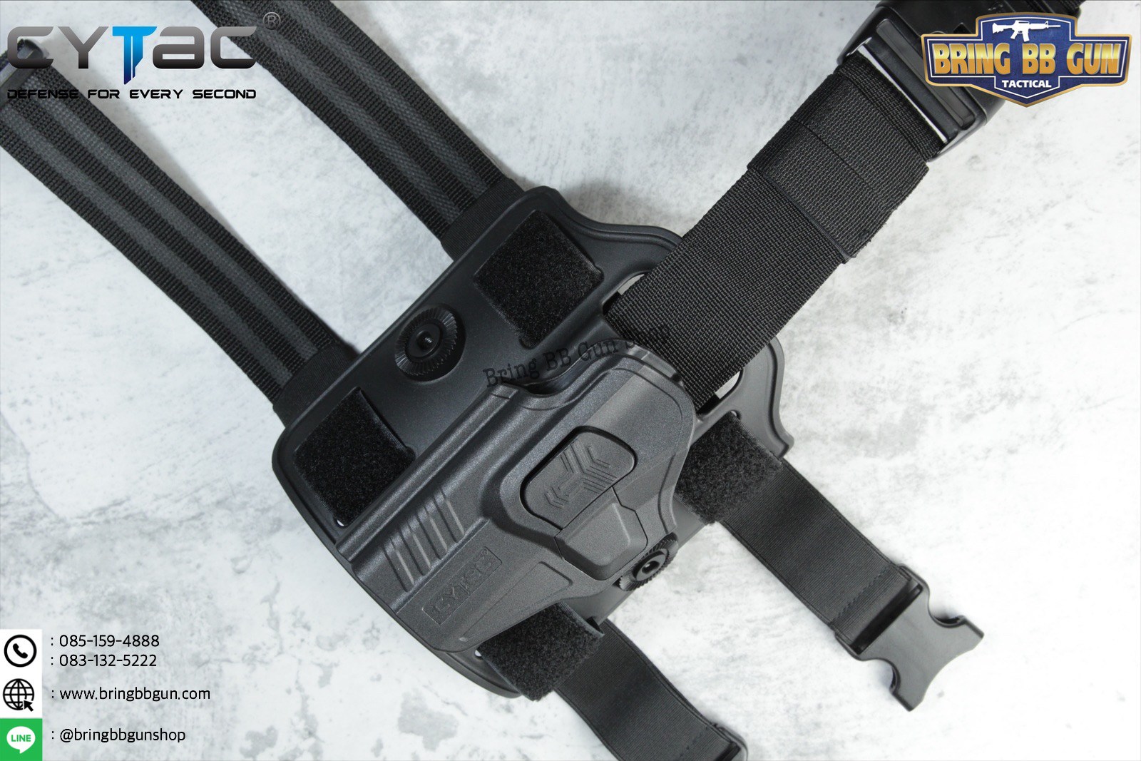 ซองปืนพกนอกปลดนิ้วชี้ Glock19 + เพลทรัดต้นขา ยี่ห้อ Cytac (R-Defender G3 Series G19 Holster with Drop Leg Platform)