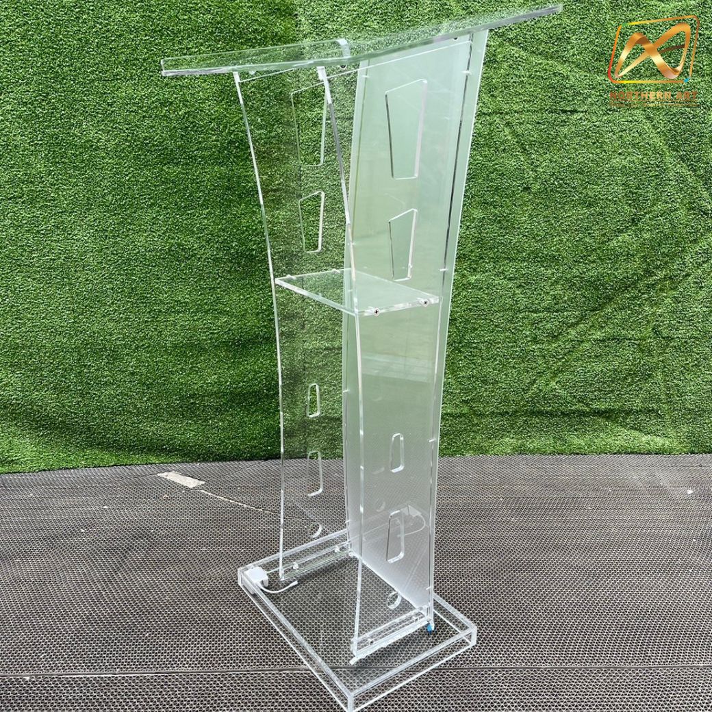 โพเดียม อะคริลิค เรืองแสงLED เปลี่ยนสีได้ พร้อมรีโมท ขนาด 60x40x114 cm.