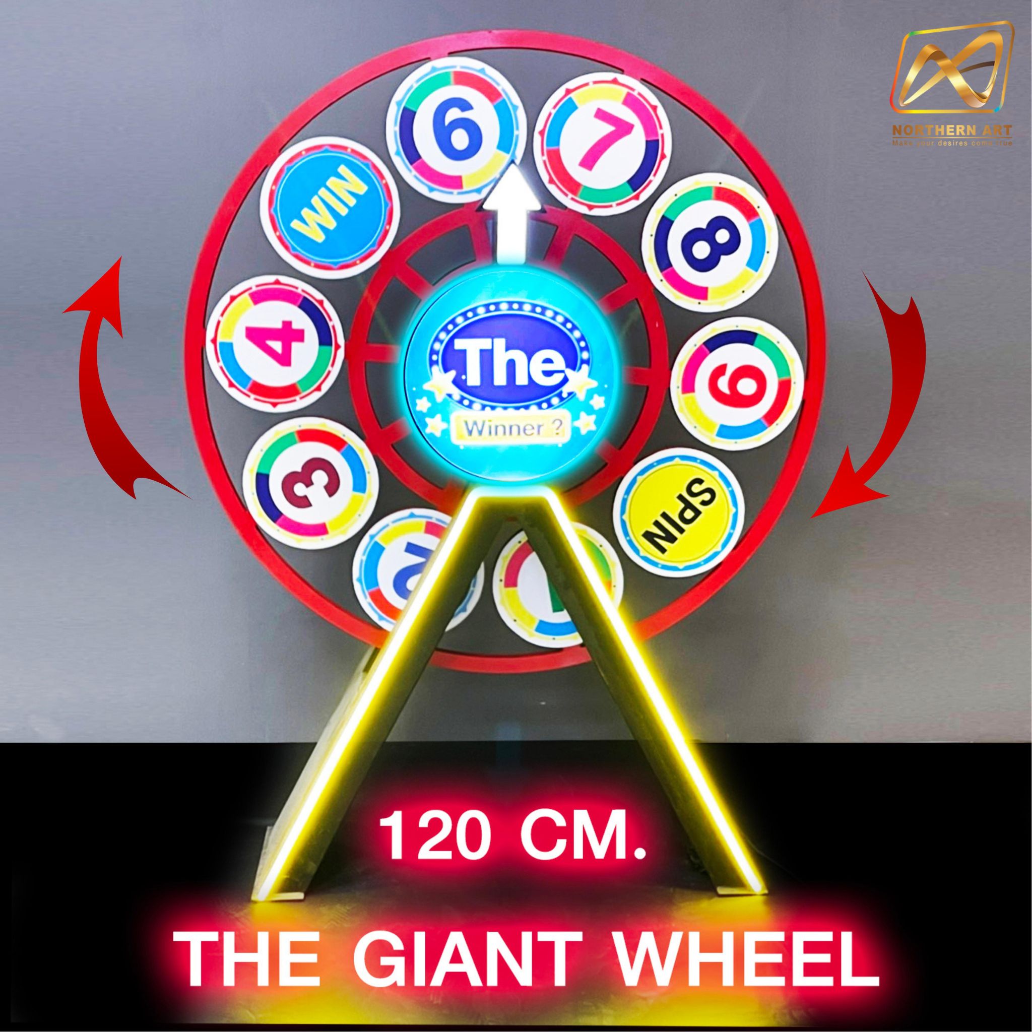 เช่าเกมส์วงล้อยักษ์ GIANT WHEEL ขนาดวงล้อ 120 ซม. สูง 160 ซม. พร้อมตู้ไฟกลมLED 40 ซม.พร้อมบริการรับ-ส่ง กทมฯและปริมณฑล