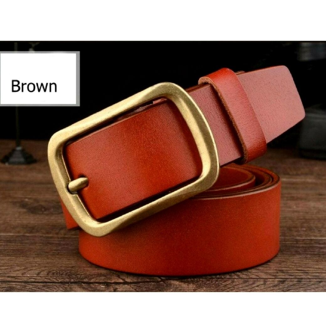 เข็มขัดผู้ชาย เข็มขัดหนังแท้ (หัวทองเหลืองแท้ 100 %) พร้อมเจาะรูเข็มขัดให้ฟรี