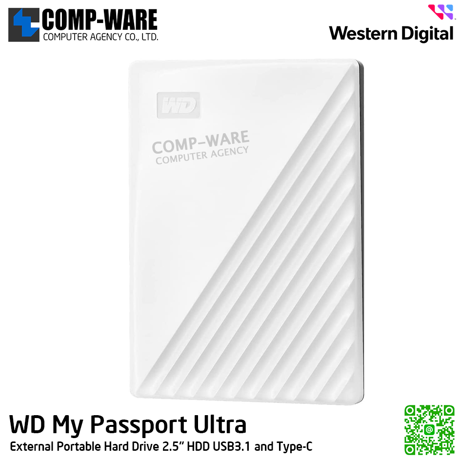 WD 5TB My Passport External Portable Hard Drive 2.5" HDD USB3.0 (White) WDBPKJ0050BWT-WESN รับประกัน 3 ปี