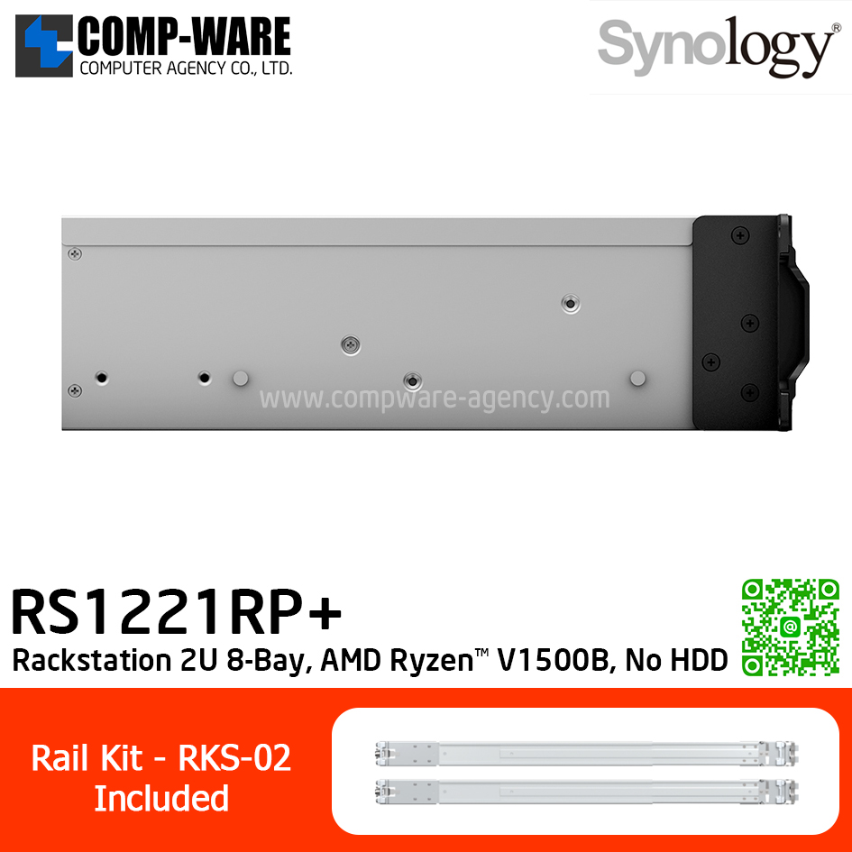 Synology RackStation (2U 8-Bay) RS1221RP+ (4GB RAM up to 32GB) AMD Ryzen V1500B,Redundant Power, w/Rail Kit RKS-02 / No HDD / 3Y warranty