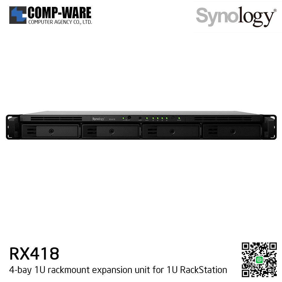 Synology Expansion Unit (1U 4-Bay) RX418 / Rail Kit RKS-02 / No HDD / 3 Year Warranty