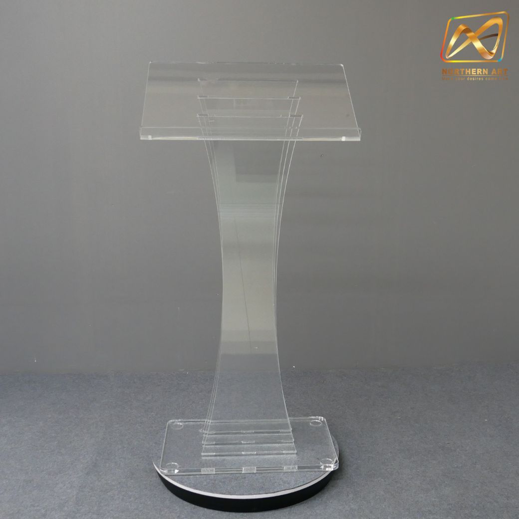 โพเดียม อะคริลิคใส AC-02 ขนาด(W)60 x (L)40 x (H)123 cm. TOP เอียงพร้อมกันตก วัสดุอะคริลิคใส หนา 10-20 มม.