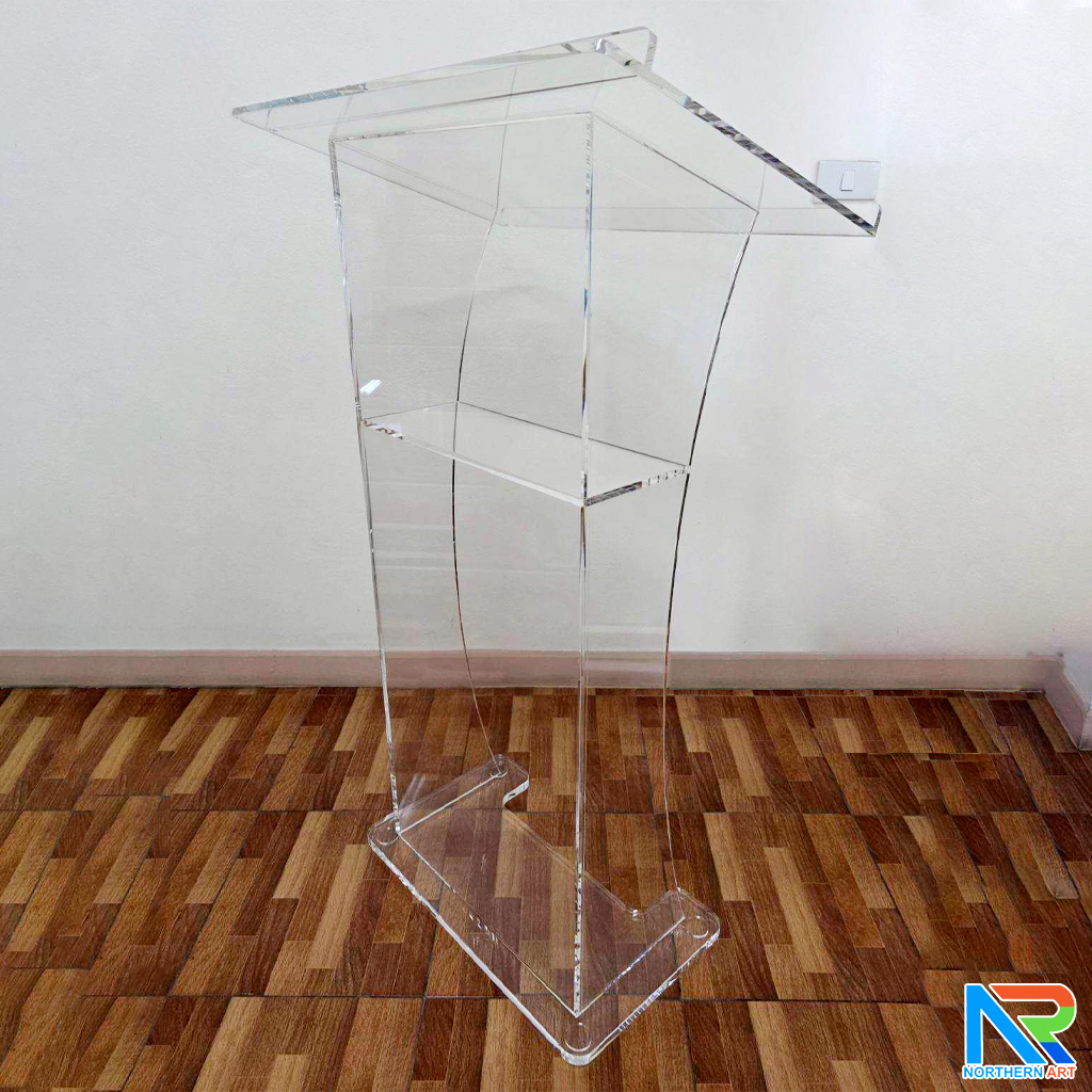 โพเดียม อะคริลิคใส AC-06 ขนาด(W)70 x (L)50 x (H)120 cm. TOP เอียงพร้อมกันตก วัสดุอะคริลิคใส หนา 10-20 มม.